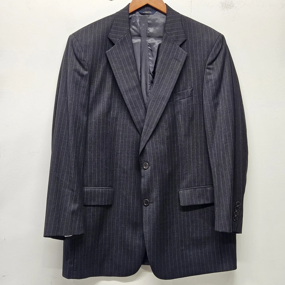 Vintage Brooks Brothers Sport Blazer Gray Pinstripe Wool 44L Waist 39 Classic